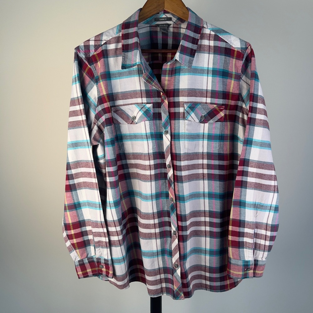 Eddie Bauer Womens 2XL Classic Fit Plaid Flannel Button Down Shirt Multi-Color